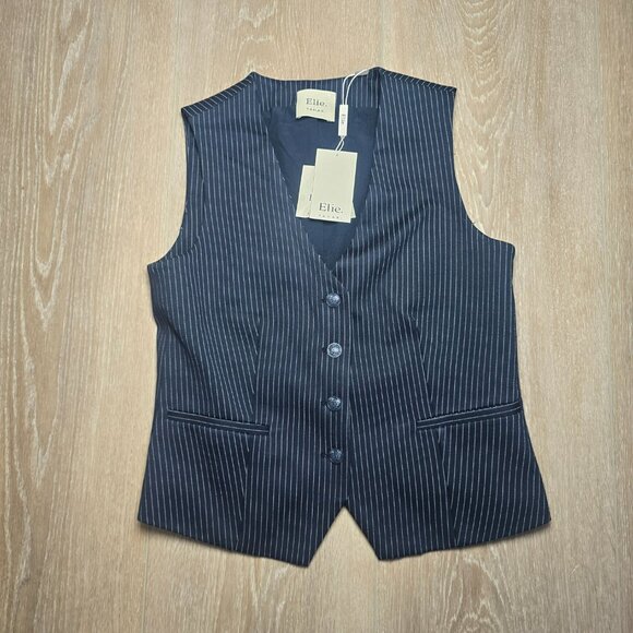 Elie Tahari NWT Navy Pinstripe Vest XS Classic Minimalist Preppy Clean Office - Picture 1 of 7